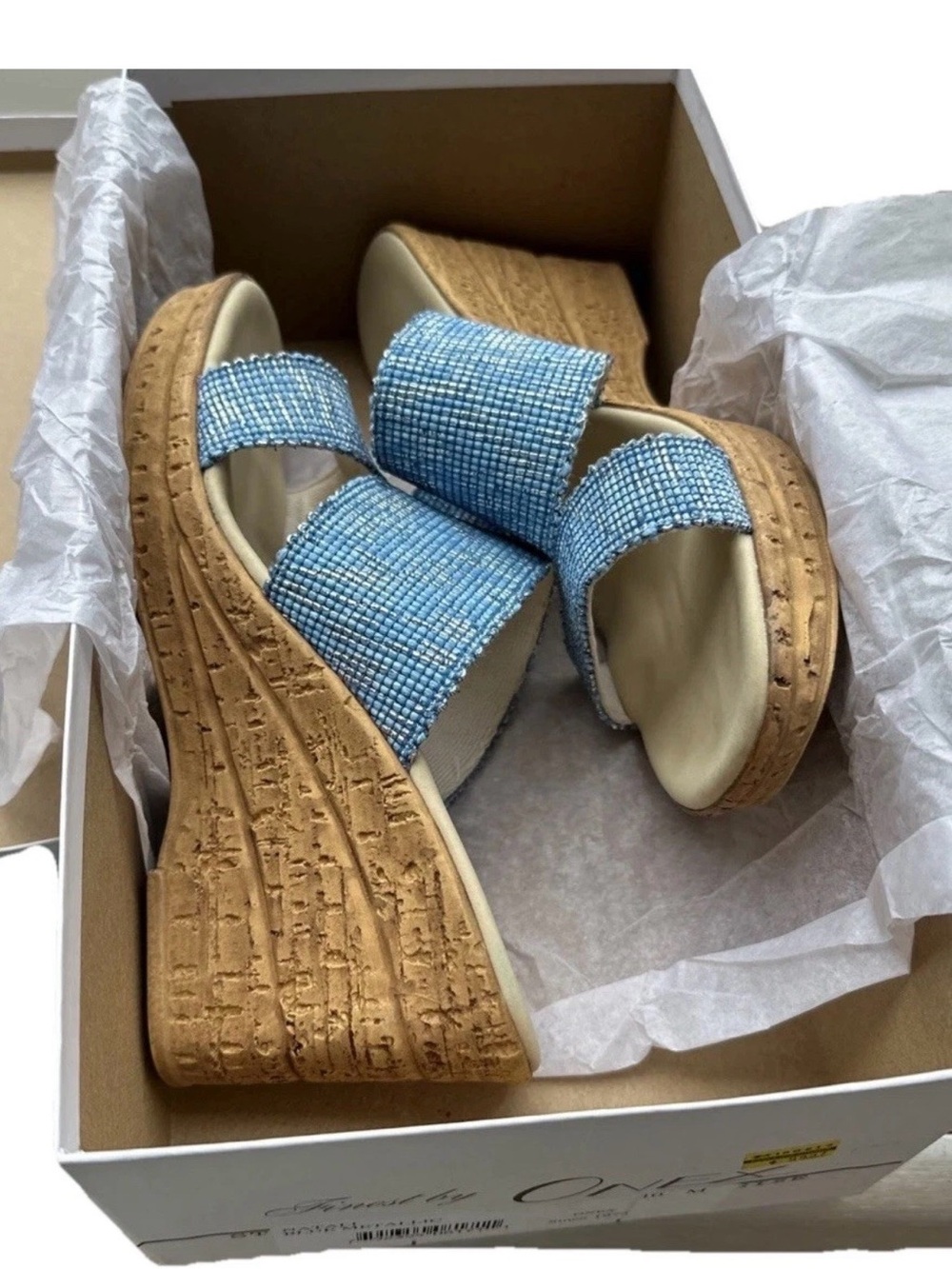 Onex Sparkling Blue Beaded Double-Strap Slide Mules, EU Size 10 like US Size 8.5